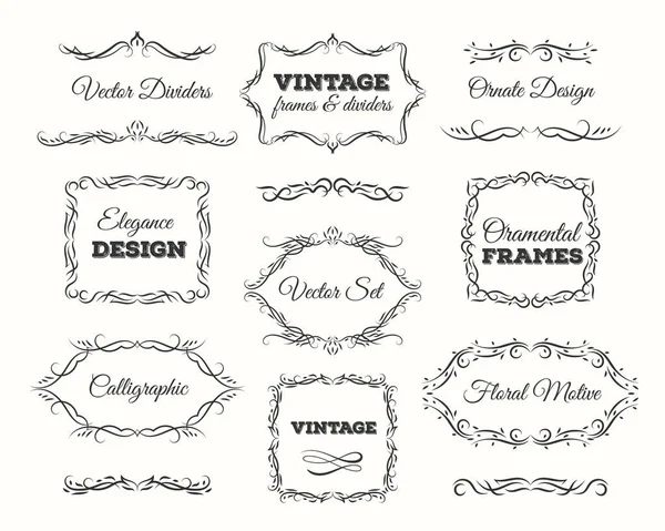 Set de marcos vintage. Marcos adornados y elementos de desplazamiento. Divisores de página caligráficos . — Vector de stock