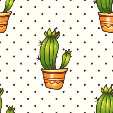 Kaktüs ve succulents seamless modeli woth lekeli illüstrasyon