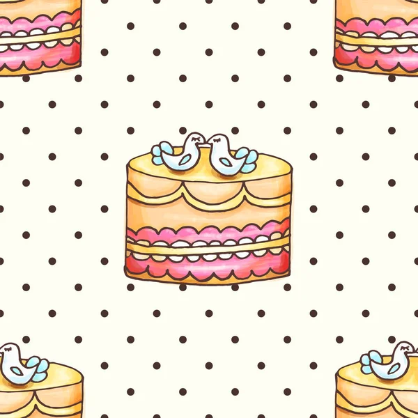 Torta con pois illustrazione modello senza cuciture. Sfondo pasticceria e panetteria. Design vettoriale per panetteria, caffetteria . — Vettoriale Stock