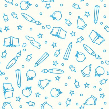 Desen ince çizgi simgeler okul malzemeleri ile okula geri. Eğitim arka plan. Doğrusal simgesi sanat tarzı çalışma öğeleri.