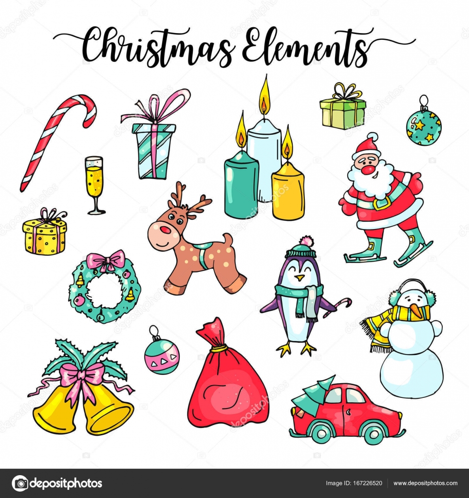 BoÅ¼e Narodzenie Elementy rÄ™cznie rysowane Zimowe kwiaty i jingle bells Ilustracja wektorowa — Wektor od kamimi