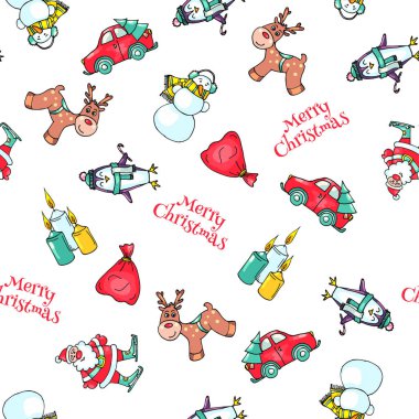 Noel Seamless Modeli el öğeleri çekilmiş. Kroki ofdeer ve santa.