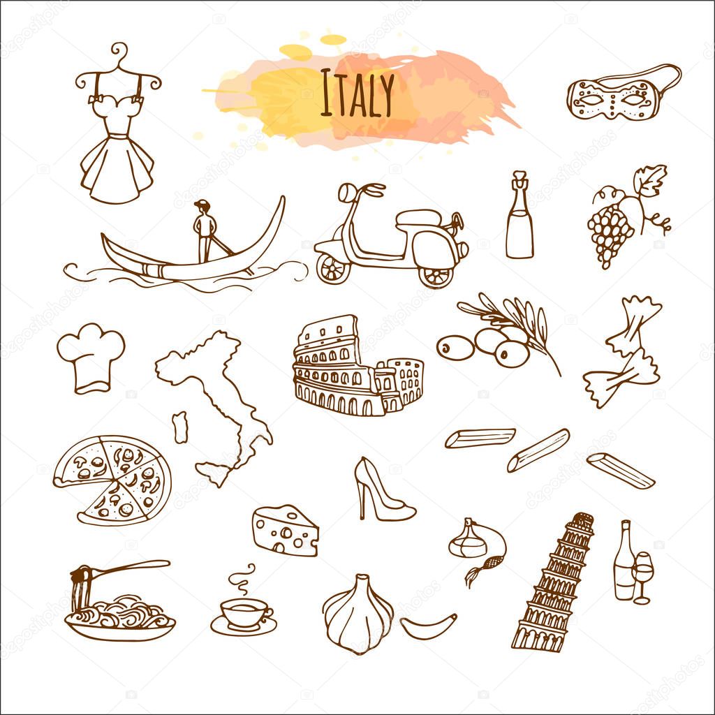 Hand drawn Italian cuisine. Food menu design. Vector illustartion