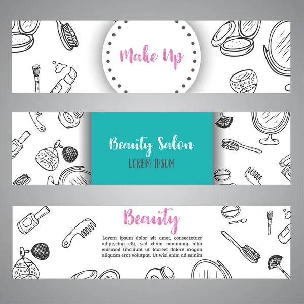 Makeup affärsobjekt banner kosmetika. Annons för butik, skönhetssalong, flyer design, webbmall. Vektorillustration — Stock vektor