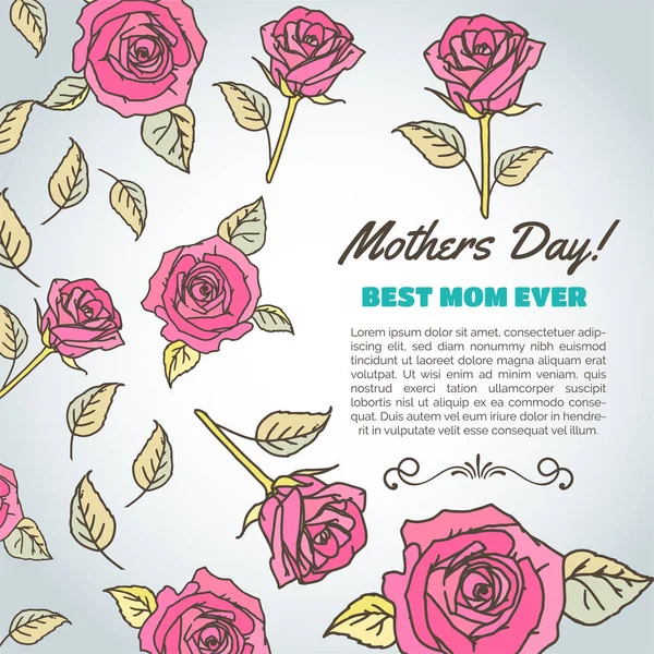 Mödrar dag text. Bästa mamma någonsin. Bakgrund med rosor. Vektorillustration. Blommig kort för mamma — Stock vektor
