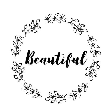 Güzel metin çiçek çelenk, elle çizilmiş laurel. Davetiyeler, tırnak, Bloglar, posterler vektör esnaf için tebrik kartı tasarımı