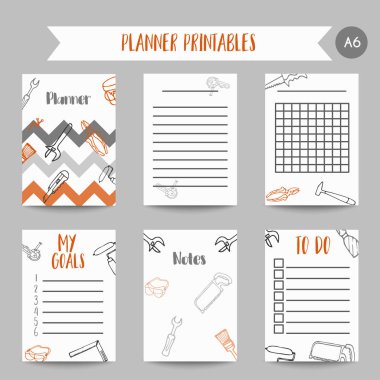 El iş planlayıcısı ev geliştirme İnşaat aletleri çizilmiş notlar. Printables erkekler için