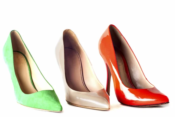 Bright, multicolored female shoes on high heels — Stock Photo, Image