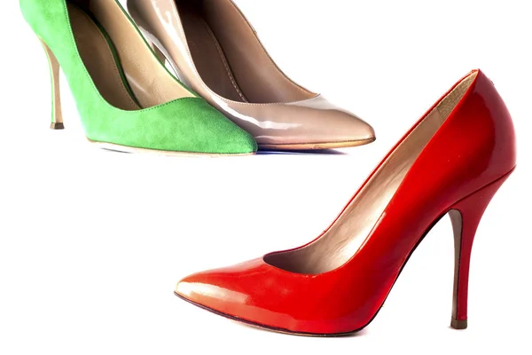 Bright, multicolored female shoes on high heels — Stock Photo, Image