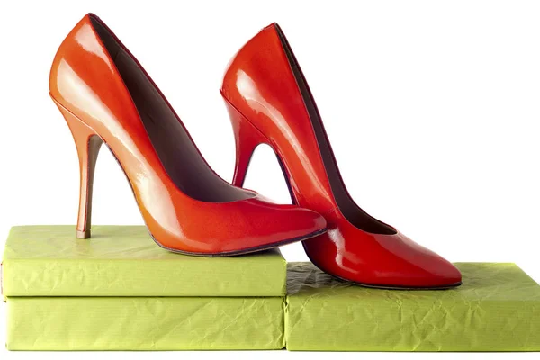 Bright, multicolored female shoes on high heels — Stock Photo, Image