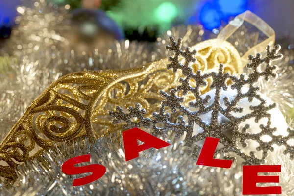 hot Sale and pine branches. New Year decoration.