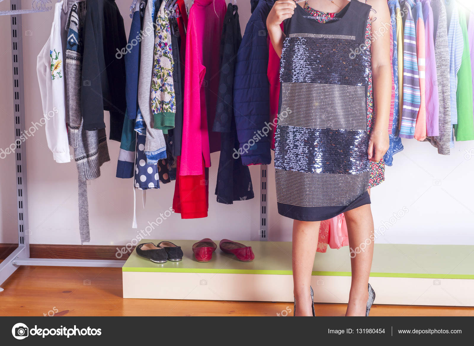 Little Girl Child Choosing Clothes To Wear In Wardrobe Beautiful