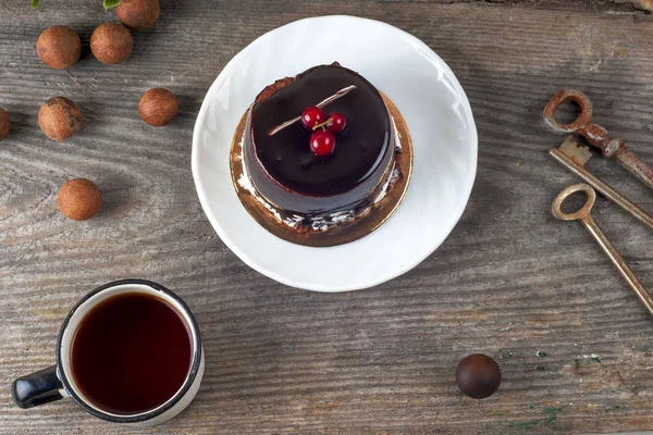 Thé festif. Joyeux gâteau de Noël — Photo