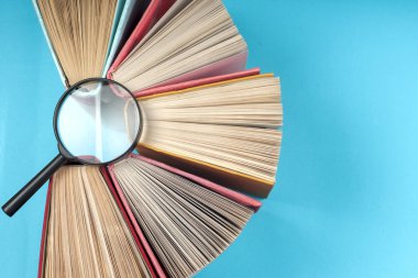 Bir daire içinde parlak renkli ciltli kitapların Üstten Görünüm.