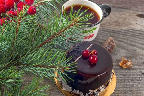 Thé festif. Joyeux gâteau de Noël — Photo