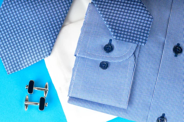 Stack of blue and white shirt closeup — Stock Photo, Image