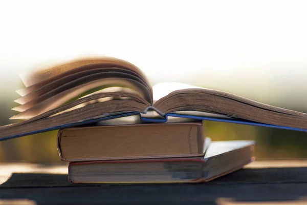 Libros sobre fondo natural . Fotos de stock libres de derechos