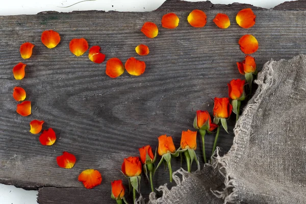 Roses rouges sur planche de bois, fond Saint Valentin — Photo