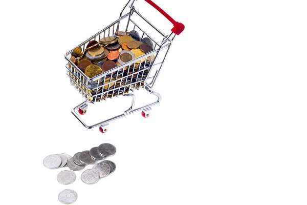 Finance Conceptual,Coins in shopping trolley — Stock Photo, Image