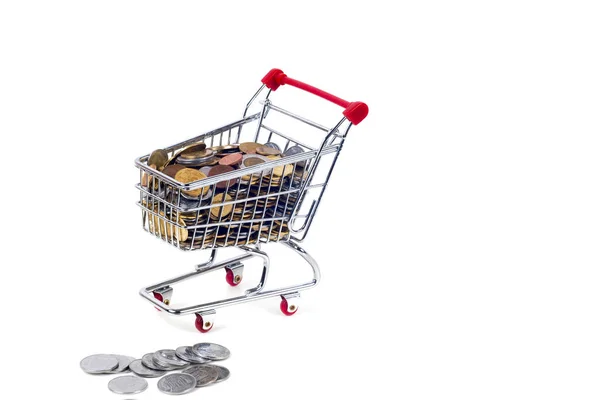 Finance Conceptual,Coins in shopping trolley — Stock Photo, Image