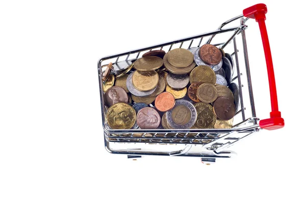 Finance Conceptual,Coins in shopping trolley — Stock Photo, Image