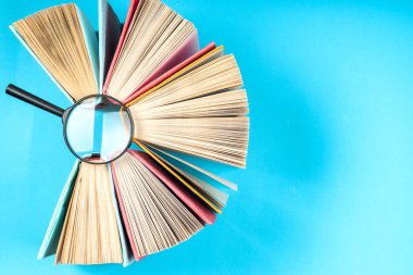 Bir daire içinde parlak renkli ciltli kitapların Üstten Görünüm.