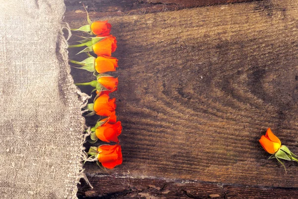Червоні троянди на дерев'яній дошці, День святого Валентина.. — стокове фото