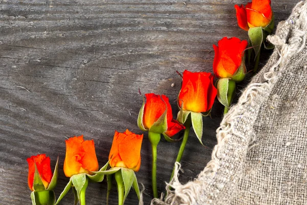 Червоні троянди на дерев'яній дошці, День святого Валентина.. — стокове фото