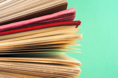 Bir daire içinde parlak renkli ciltli kitapların Üstten Görünüm.