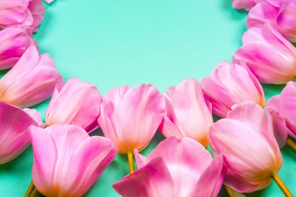 Primavera fiori banner - mazzo di fiori tulipano rosaluminoso sfondo colorato. — Foto Stock