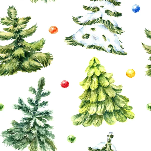 Aquarell Weihnachtsbaum nahtloses Muster. — Stockvektor
