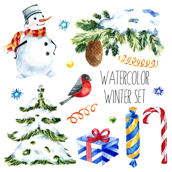 Watercolor christmas cute illustrations collection.  set for scrapbook and design. — Stock Vector