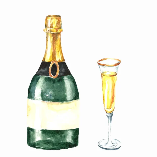 Бутылка с шампанским и бокалы. Ресторан, дизайн меню бара . — стоковый вектор