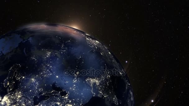 Salida del sol en la Tierra desde el espacio — Vídeo de stock
