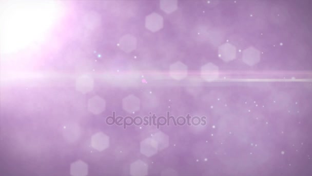 Beau fond violet rose tranquille avec des rayons de particules de poussière légère et des hexagones se déplaçant avec le vent doux — Video