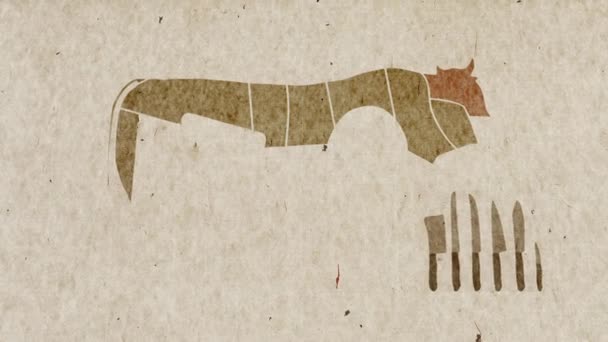 Διαγράμματα αγελάδα τμήματα της ανατομίας του σώματος για σκοπούς κουζίνα — Αρχείο Βίντεο