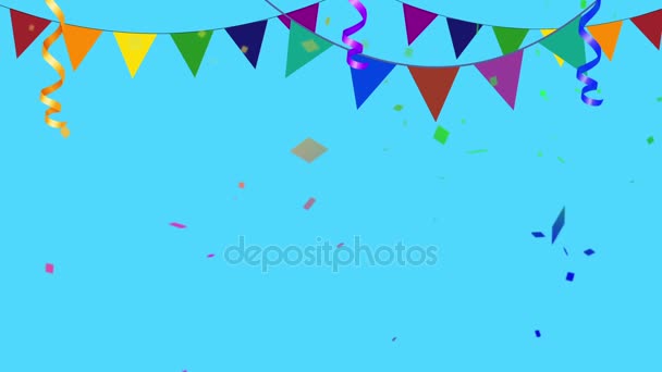 Elementos de festa coloridos com Confetti entrando e saindo do quadro — Vídeo de Stock