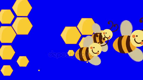 Colmena de abejas y abejas voladoras Transición de películas en una pantalla azul — Vídeos de Stock