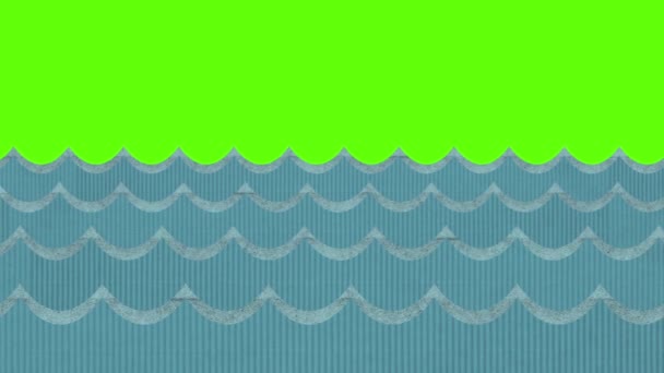 Színházi szeles karton tengeri hullámok egy zöld képernyő háttér — Stock videók