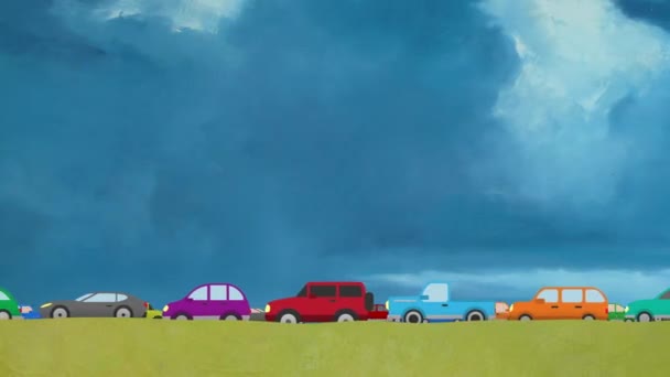 Cartoon Vector Cars Driving on Two Lanes in Rush Hour on a Big Blue Sky Background — Stock Video © Footageisland #158117020 Cartoon Vector Cars Driving on Two Lanes in Rush Hour on a Big Blue Sky Background — Stock Video © Footageisland #158117020