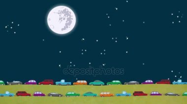 Vektör arabalar gece kalabalık saatte her iki yönde sürüş