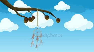 Animasyonlu Dreamcatcher rüzgarda hareketli bir ağaç dalına asılı