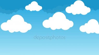 Şirin ve kabarık çizgi film bulutlar güzel bir mavi gökyüzünde uçan