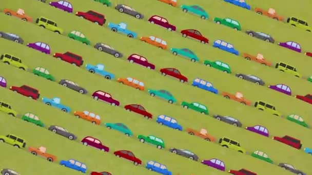 Massor av tecknade vektor bilar kör upp och ner i rusningstrafik — Stockvideo