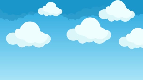 Niedlich und geschwollenen Karikatur Wolken schweben in einem blauen Himmel — Stockvideo