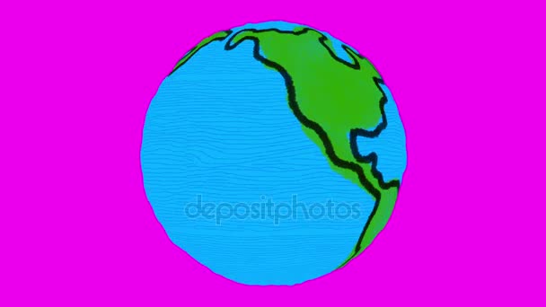 Cartoon Terra Rodar e Loop em uma tela roxa - Chave-lo facilmente — Vídeo de Stock