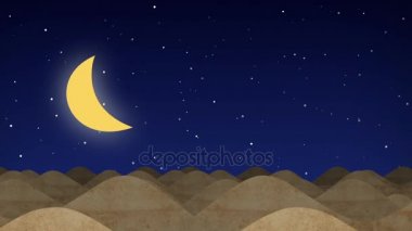 Animasyon çizgi film çöl Dunes Starry Night Moon ile üzerinde