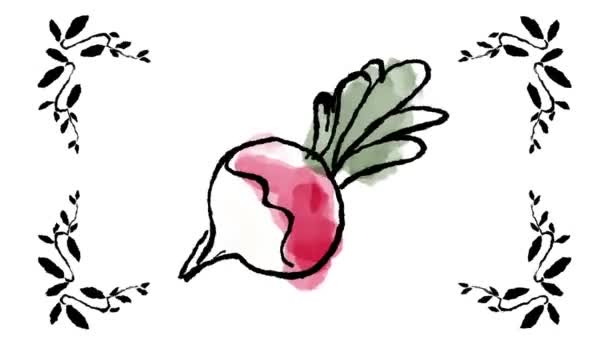 Dibujos animados dibujados a mano de verduras saludables — Vídeo de stock