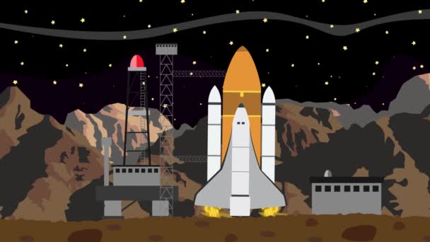 Lancio dello Shuttle da una stazione di lancio spaziale di notte — Video Stock