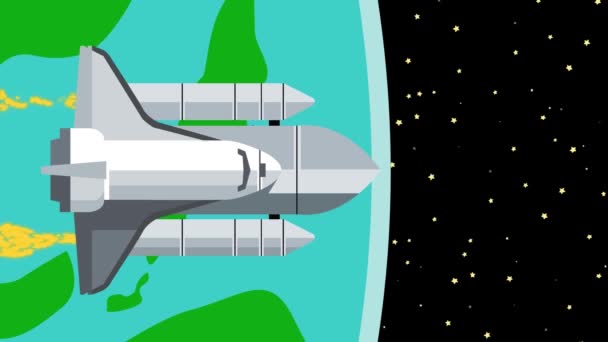 Nave espacial que sale de la Tierra hacia el espacio exterior — Vídeo de stock